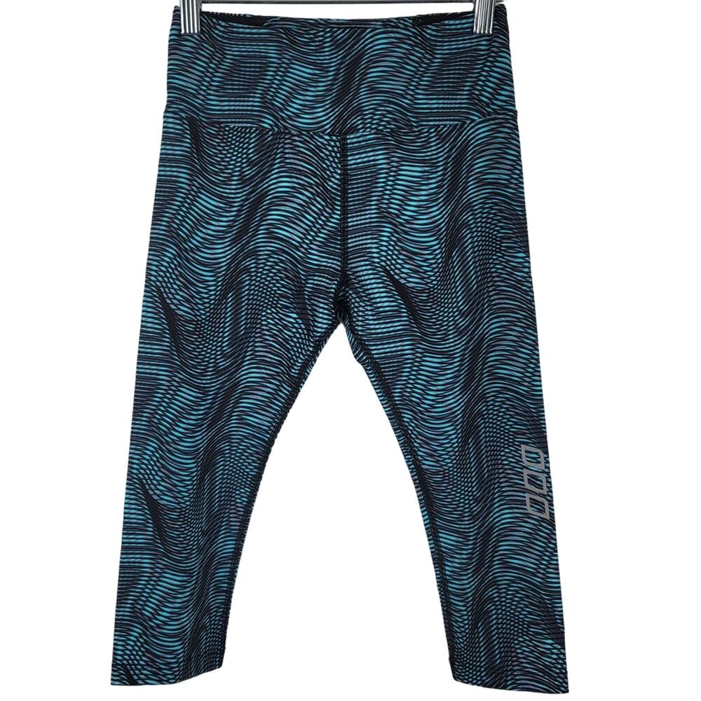 Lorna Jane Blue Black Leaf Design Atheltic Athleisure Crop Women's Leggings XS